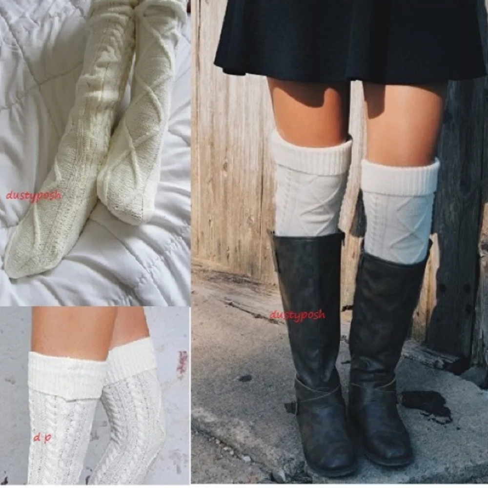 Cable Knit Over The Knee Socks Thigh High Long Boot Cozy Sweater OTK School Girl
